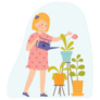 Little Girl Is Watering Indoor Plants Sticker