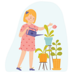 Little Girl Is Watering Indoor Plants Sticker