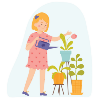 Little Girl Is Watering Indoor Plants Sticker