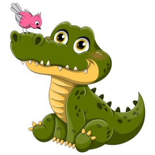 Little Green Crocodile With Pink Bird Sticker