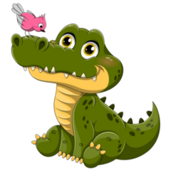 Little Green Crocodile With Pink Bird Sticker
