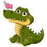 Little Green Crocodile With Pink Bird Sticker