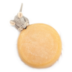 Little Grey Toy Mouse Is Smelling Large Cheese Sticker