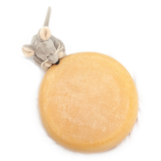 Little Grey Toy Mouse Is Smelling Large Cheese Sticker