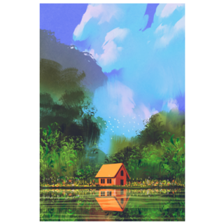 Little Orange House In Forest On Lake Illustration Sticker