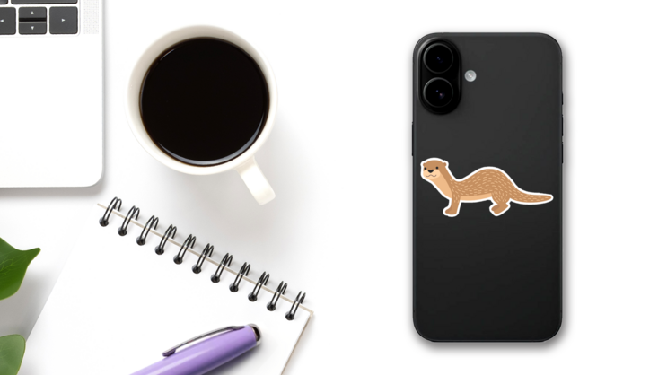 Little Otter Cartoon Sticker on a Phone (New) example