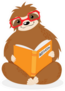 Little Sitting Sloth In Red Glasses Reading Sticker