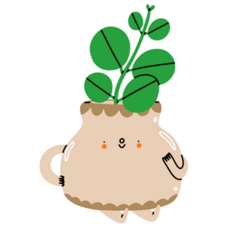 Little Stem Cutting In A Cute Cartoon Ceramic Pot Character Sticker