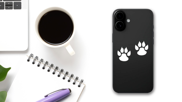 Little Wildcat Paw Prints Sticker on a Phone (New) example