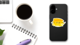 live Laugh Love Lettering Calligraphy On Yellow Watercolor Sticker on a Phone (New) example