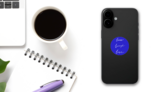 Live Laugh Love On Deep Blue Sticker on a Phone (New) example