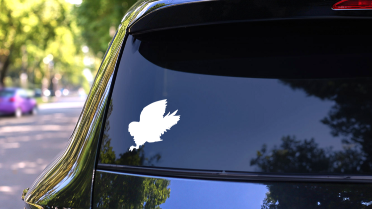 Lively Owl Bird Sticker on a Rear Car Window (New) example