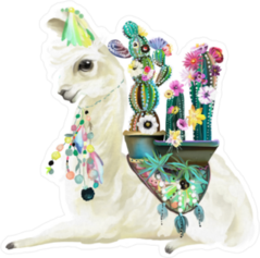 Llama and Cactus Sticker