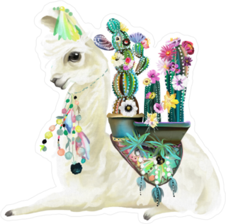 Llama and Cactus Sticker