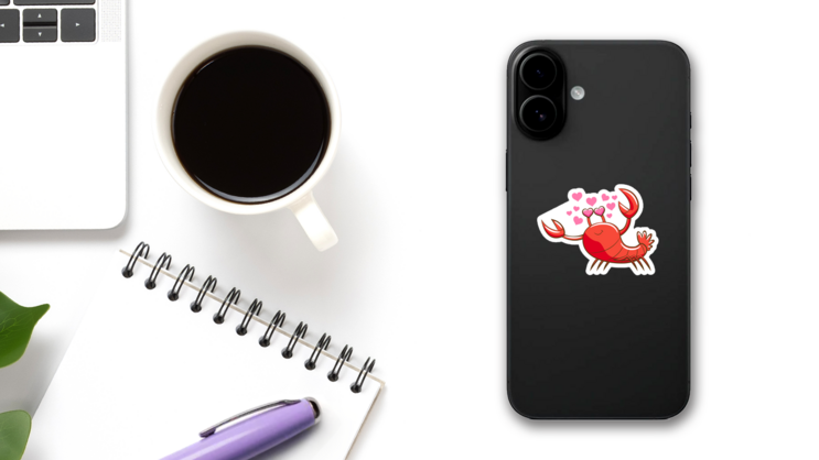 Lobster In Love Sticker on a Phone (New) example