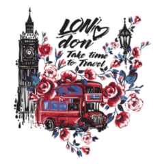 London UK Bus With Flowers, Vintage Sticker