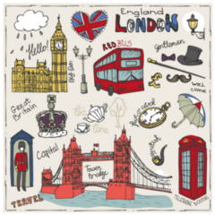 London UK Landmark Symbols With Lettering Sticker