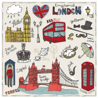 London UK Landmark Symbols With Lettering Sticker