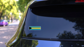 Long Bahama Flag Sticker on a Rear Car Window (New) example