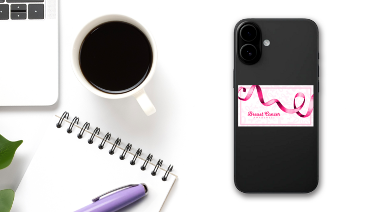 Long Breast Cancer Awareness Ribbon on a Phone (New) example