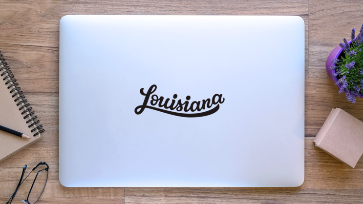 Louisiana Calligraphy Sticker on a Laptop (New) example