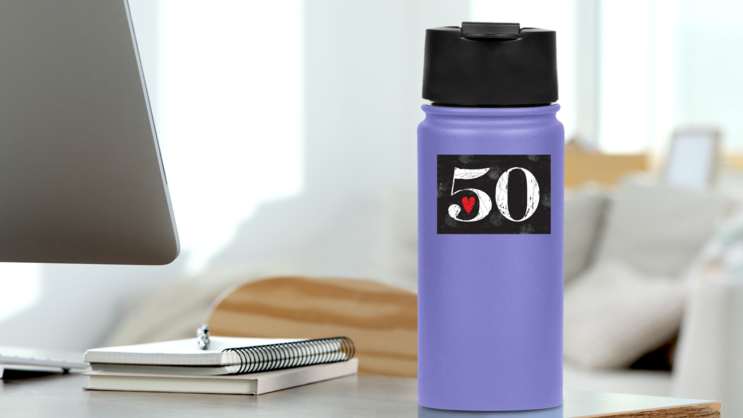 Love 50 Sticker on a Water Bottle (New) example
