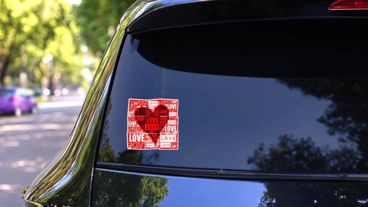 Love Heart With Lettering Graphic Sticker on a Rear Car Window (New) example
