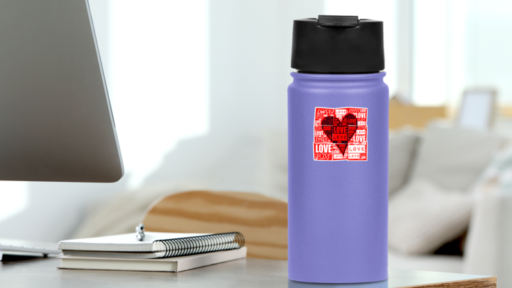 Love Heart With Lettering Graphic Sticker on a Water Bottle (New) example