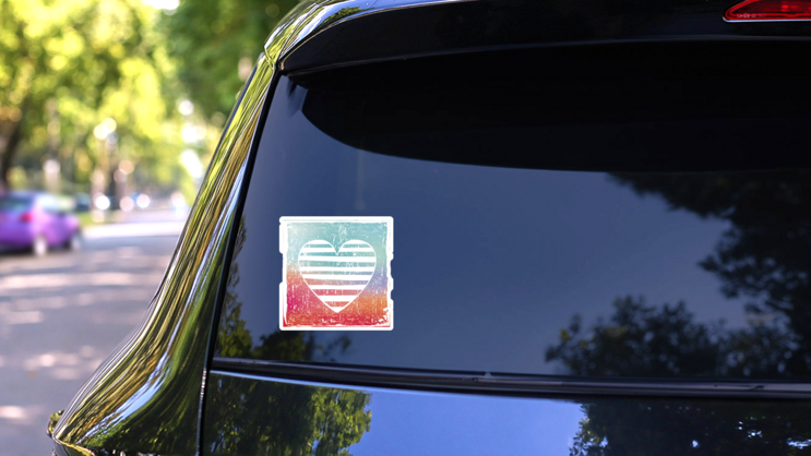 Love Hearts Over Grunge Rainbow Background Sticker on a Rear Car Window (New) example