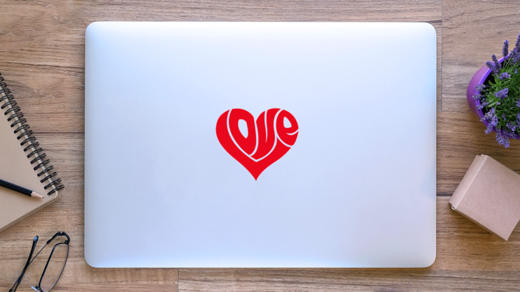 Love In Shape Of A Heart Sticker on a Laptop (New) example