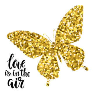 Love is in the Air Golden Sparkly Butterfly Sticker