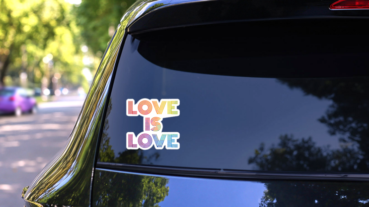 Love Is Love Rainbow Fade Sticker on a Rear Car Window (New) example