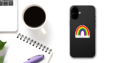 Love Is Love Rainbow Sticker on a Phone (New) example