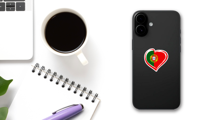 Love Portugal, Heart Flag Emblem Sticker on a Phone (New) example