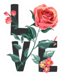 Love Slogan With Red Rose Illustration Sticker