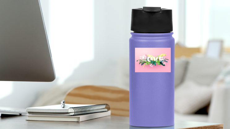 Love Spring Flowers Sticker on a Water Bottle (New) example