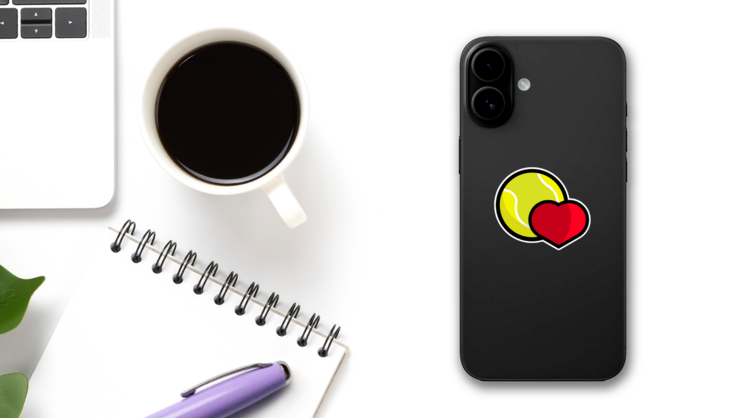 Love Tennis Heart Logo Sticker on a Phone (New) example