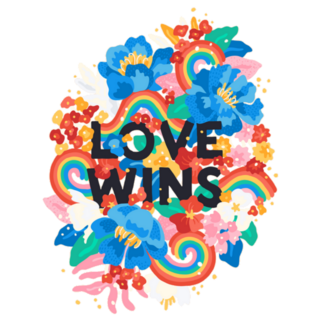 Love Wins - Doodle Typography Rainbows And Flowers Sticker