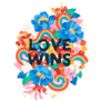 Love Wins - Doodle Typography Rainbows And Flowers Sticker