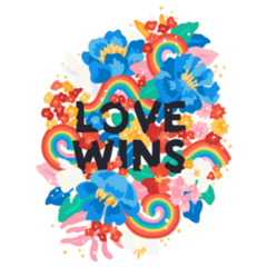 Love Wins - Doodle Typography Rainbows And Flowers Sticker