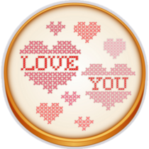 Love You Cross Stitch Sticker
