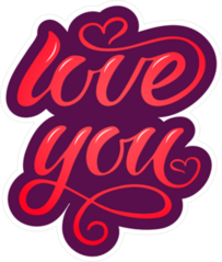 Love You Heart Calligraphy Sticker