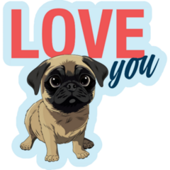 Love You Pug Blue Sticker