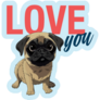 Love You Pug Blue Sticker