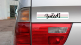 Love Yourself Bumper Sticker on a Gold Car Rear Bumper example