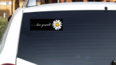 Love Yourself Daisy Bumper Sticker on a White Car Rear Window example