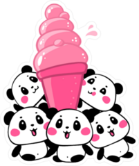 Lovely Cartoon Pandas With Big Pink Ice Cream Sticker