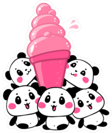 Lovely Cartoon Pandas With Big Pink Ice Cream Sticker