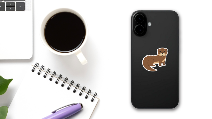 Lovely Otter Illustration Sticker on a Phone (New) example