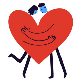 Lovers Character Merged Into One Big Red Heart Sticker